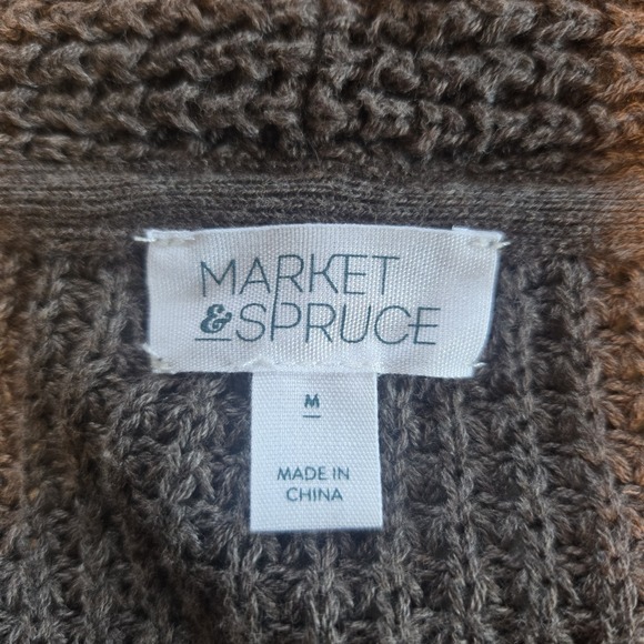 Market & Spruce Chocolate Brown Wide Knit Open Front Cardigan Sweater Womens Med - Picture 2 of 11